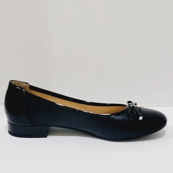 GEOX Lola Flats w Bow Womens 38 Size 8 Black Patent Leather Cap Toe Low Heels - Picture 8 of 14